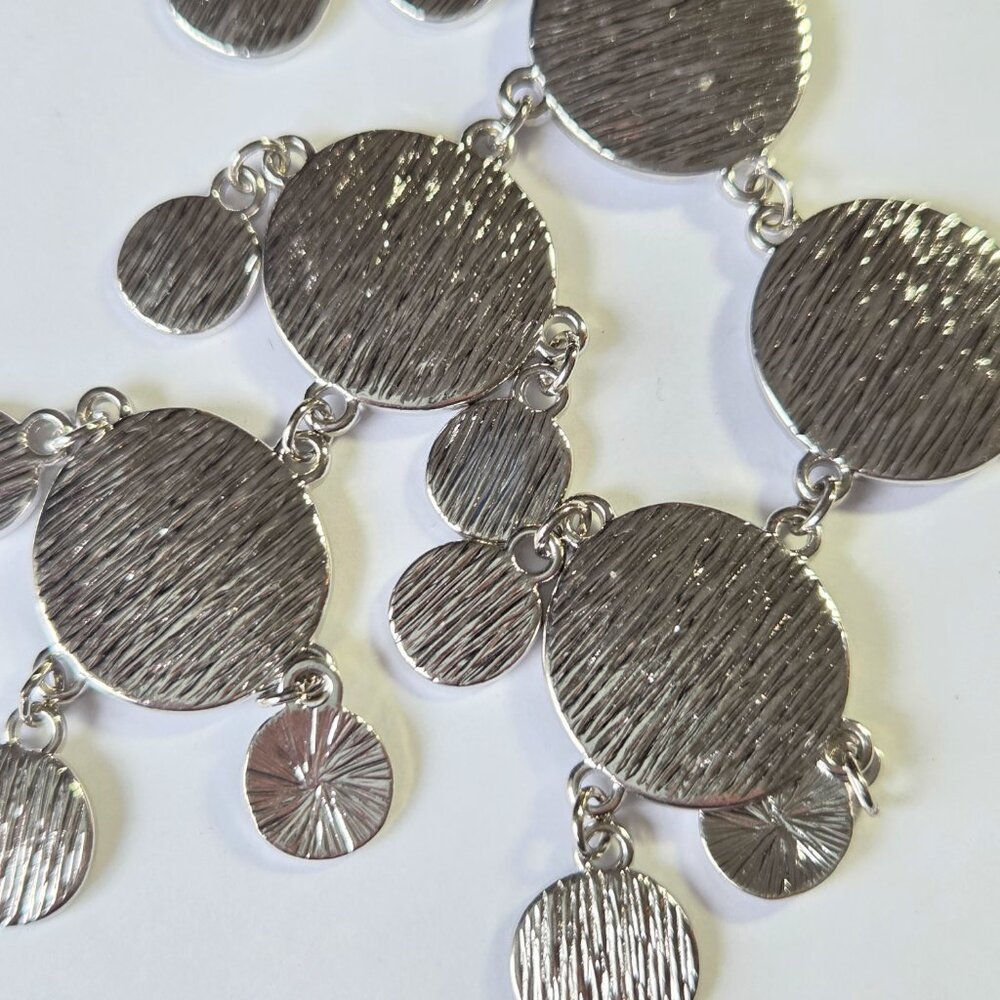 Silver Tone Textured Reversible Statement Bib Nec… - image 5